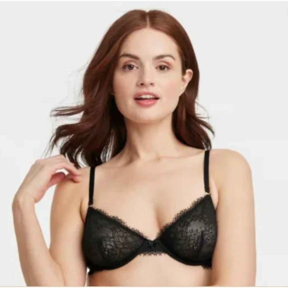 Auden Lace Unlined Comfort Wire Demi Coverage Bra Black  36D